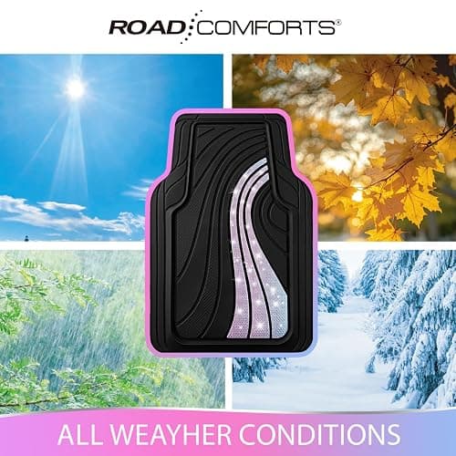 Road Comforts Car Floor Mats Full Set – Front & Rear Car Floor Mats with Aluminum Design, Anti-Slip Backing, All-Weather Protection, Trim-to-Fit Car Mats for Most Sedans, SUVs & Vans - Glitter thumbnail 7