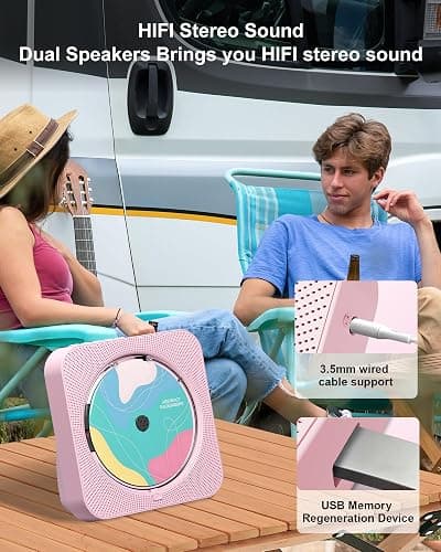 CD Player Portable with Bluetooth 5.1Desktop CD Player with HiFi Sound Speakers,Remote Control,Dust Cover,LED Display,Boombox FM Radio,USB/AUX for Home (Pink) thumbnail 3