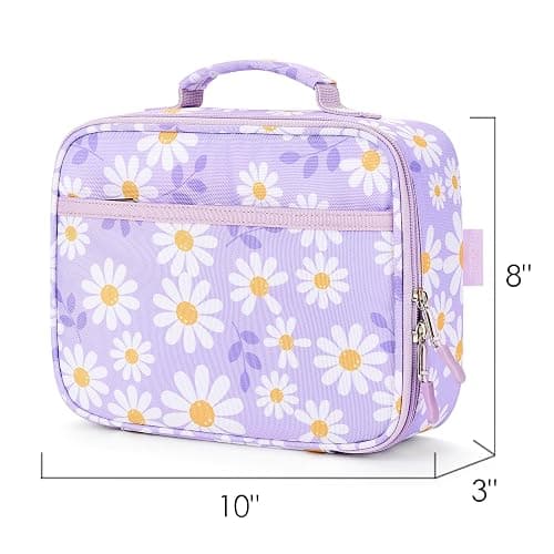 mibasies Kids Lunch Box for Girls Toddler, Insulated and Reusable Lunch Bag for School, Daisy Purple thumbnail 2