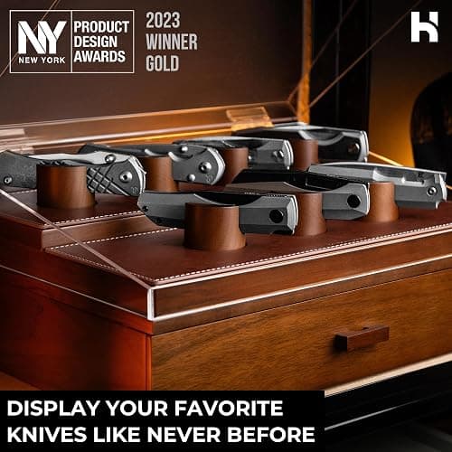 Holme & Hadfield Premium Knife Display Case for up to 30 Knives – Large Handcrafted Wooden Pocket Knife Organizer for Collections for EDC Collectors – Luxury Built to Last - Walnut - Armory Pro thumbnail 4