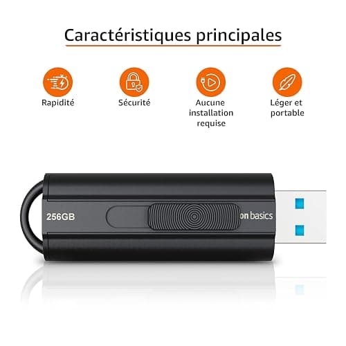 Amazon Basics 256 GB Clé USB 3.1, vitesse de lecture maximale de 130 Mo/s, Noir thumbnail 2