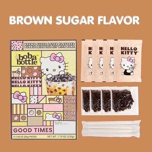 Hello Kitty Instant Boba Milk Tea Variety Kit, Brown Sugar, Taro, Match Flavor, with Taiwan Tapioca Pearls, Paper Straws Included (12 Servings) thumbnail 4
