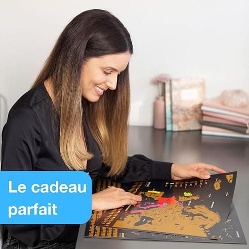 envami® Carte du Monde à Gratter en Français - Avec Carte Européenne - 68 X 43 CM - Dorée - Planisphère - Map à Gratter - Poster de Voyage thumbnail 2