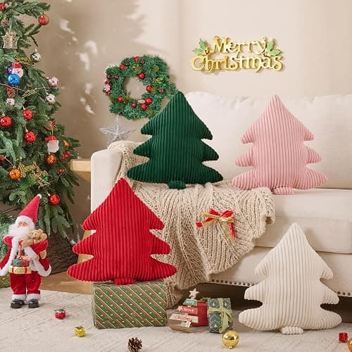 Lanpn Christmas Tree Pillows Set of 2, Christmas Decoration Narrow Stripes Winter Throw Pillow Soft Cute 3D Shaped Xmas Tree Throw Cushion for Sofa Bedroom Xmas Decor (18x16 inch, Pink) thumbnail 5