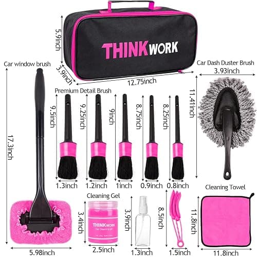 THINKWORK Pink Car Duster Interior Kit, Perfect Car Detailing Brush Kit for Cleaning Windows,Windshield,Dashboard and Air Vents Suitable for All Cars thumbnail 6