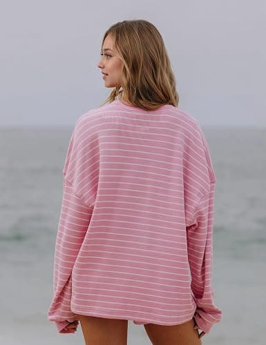 Ythomm Women Striped Waffle Knit Lounge Set 2 Piece Sweatshirt Shorts Sets | Long Sleeve Oversized Striped Sweatshirts Matching Set Jogging Lounge Wear thumbnail 4