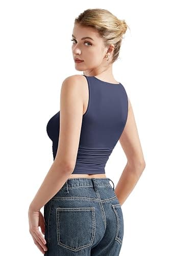 SUUKSESS Women Double Lined Going Out Basic Tank Tops Ruched Summer T Shirts thumbnail 4
