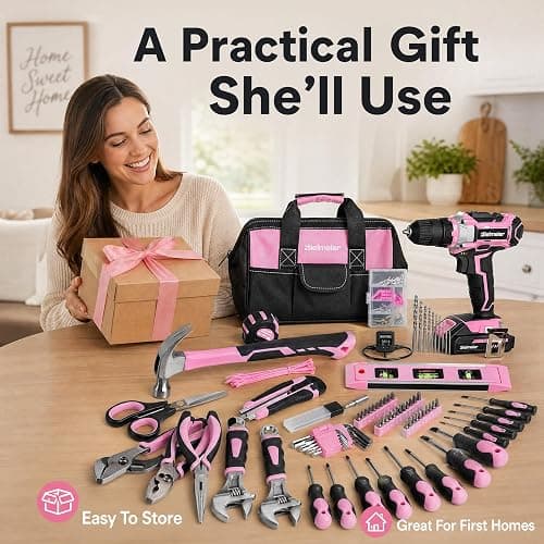 Bielmeier 20V 236Pcs Cordless Pink Drill Set for Women, Lady’s Essential Home Tool Kit with Pink Bag, Perfect DIY Electric Screwdriver Set for Home Repair & Gifts thumbnail 7