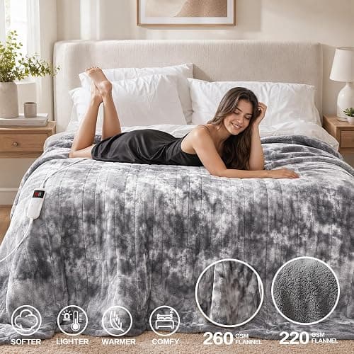PFASDFW Heated Electric Blanket Throw 50''x60'' - Fast Tie-Dye Heating Blanket, Washable Heat Blanket 10 Heating Settings, 8h Timer Auto Off & Heated Protection, Soft Flannel & Sherpa Material thumbnail 2