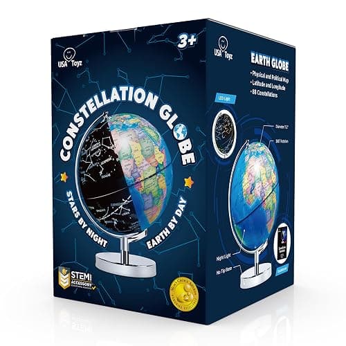 USA Toyz Illuminated Globe for Kids Learning- 3-in-1 STEM Globes of the World with Stand, Constellation Map, Built-in LED Night Light Desk Globe Lamp, Non-Tip Metal Base, 9.75” Tall, 7 Inch Diameter thumbnail 8