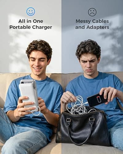 VEGER Portable Charger for iPhone, Power Bank Built in Cables and Wall Plug | 10000mAh,Ultra Slim&Compact,5 Outputs,LED Display,Flight-Safe,Travel Essentials Battery Pack for iPhone 17,iPad, Samsung,etc thumbnail 6