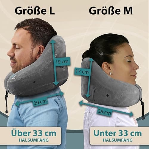 FLOWZOOM AIR Aufblasbares Nackenkissen mit Haube, Grau, L | H-Form, 5 Schlafpositionen, Verstellbare Festigkeit, Waschbarer Bezug, Ohrstöpsel, 260 g leicht thumbnail 6