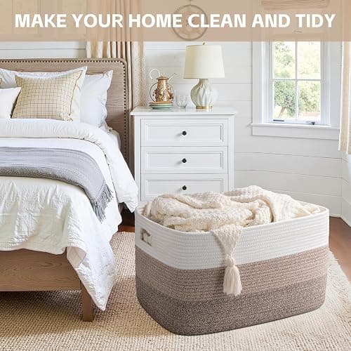 OIAHOMY Blanket Basket Laundry Basket Dog Toy Basket 75L Gradient Brown | Large Storage Basket,Baby Basket,Toy Storage,Woven Rope Basket for Blankets,Blanket Storage for Living Room thumbnail 9