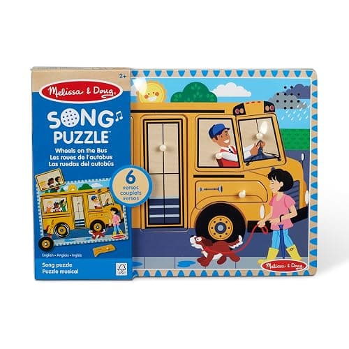 Melissa & Doug The Wheels on The Bus Song Puzzle – 8-Piece Wooden Peg Puzzle with Light-Activated Sounds, Music Learning Toy for Toddlers and Preschoolers Ages 2+ thumbnail 6