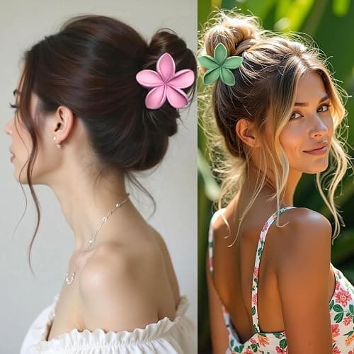 Flower Hair Clips for Women and Girls Thick to Thin Hair Medium Cute Claw Clips Decorative Plumeria Hair Accessories Nonslip Pastel Matte thumbnail 2