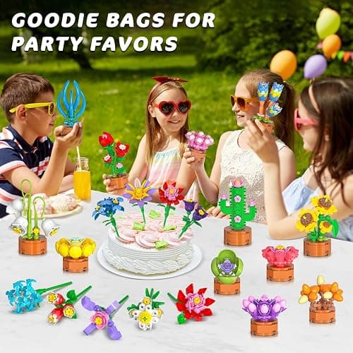 24 Pack Flowers Party Favors for Kids Building Set - 827PCS Succulents 3.6MM Mini Building Blocks Toy for Easter Basket Stuffers, Classroom Prizes, Mother's Day Birthday Gift for Girl Boy Ages 6+ thumbnail 2
