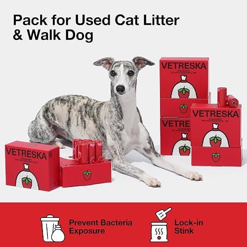 VETRESKA Dog Poop Bag Dispenser with Strawberry Scented Bags, Leak Proof, Extra Thick and Large Pet Waste Bags,1 Count Bag Holder and 405 Bags (27 Refill Rolls) for Walking Dog and Cats Litter, Red thumbnail 9