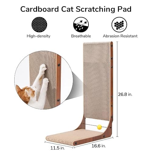 FUKUMARU Cat Scratcher, 26.8 Inch Cat Scratch Pad for Indoor Cats, L Shaped Cardboard Vertical Cats Scratching Board with Ball Toy, Walnut Color, 2 Packs thumbnail 6