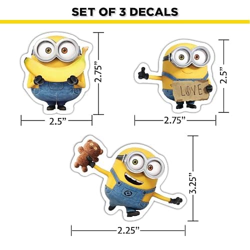 Despicable Me Minions Car Decals - Set of 9 Bob Stuart Kevin Stickers for Truck Water Bottle Bike Helmet Laptop Skateboard - Outdoor Rated Water Resistant Vinyl Decals thumbnail 2