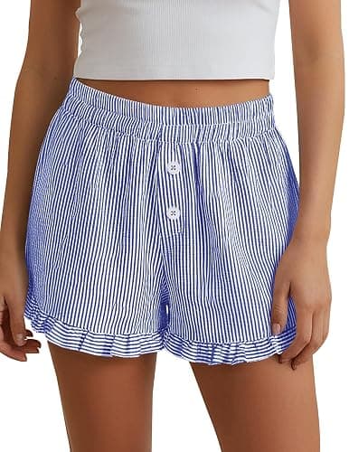 PRETTYGARDEN Womens Boxer Shorts Y2K Ruffle Pajama 2026 Summer Spring Lounge Sleep Striped Casual Beach Pj Bottoms Pockets thumbnail 7