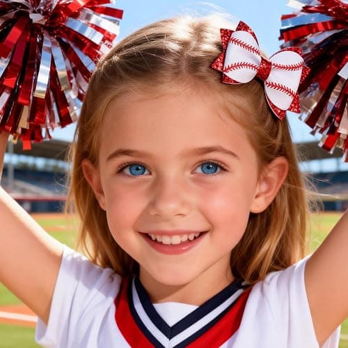 Danyarts 2PCS Baseball Hair Bow Clips for Girls, Game Day Baseball Bows | 2 red glitter baseball bow clips with alligator clips for girls, for game day, softball, team spirit and sports events. thumbnail 9