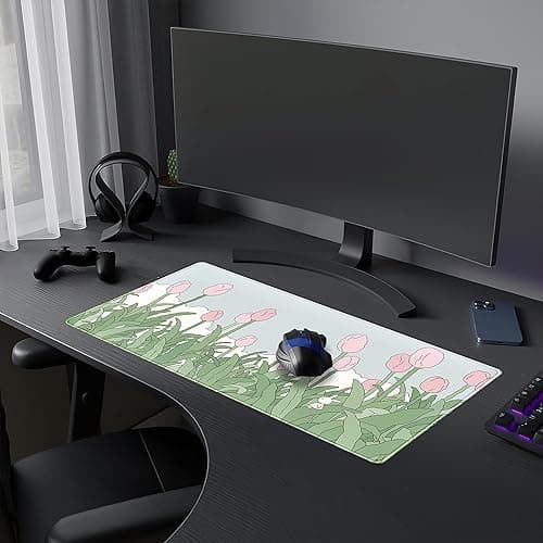 WatercolorTulip Flower Mouse Pads,Extended Gaming Mousepad XXL Kawaii Anime Desk Mat Pink Green Large Full Desk Mouse Pad for Wireless Mouse Keyboard Mat with Stitched Edges 31.5" x15.75 thumbnail 5