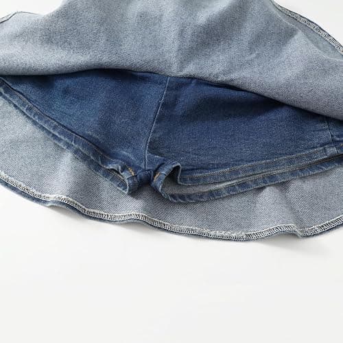 ToeJusty Little Girl's Denim Ruffle Skirts Mini Flared Pleated Toddler Jean Skorts with Shorts Underneath 3-14 Years thumbnail 5