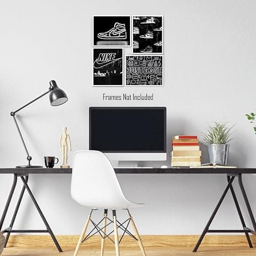 Generic Sneaker Posters (UNFRAMED 8 x 10 Set of 4) Hypebeast Wall Art Shoe Decor Sneakerhead Room Decor Air AJ Teen Boy Room Girl Room Wall Art Prints - Black and White Sneakers QUAD thumbnail 2