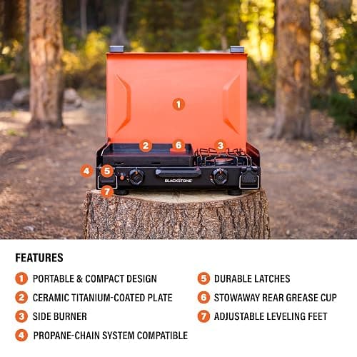 Blackstone 2364 12" x 14" Camping Griddle with Side Burner | Side Burner, Latches, Leveling Feet, Portable thumbnail 4