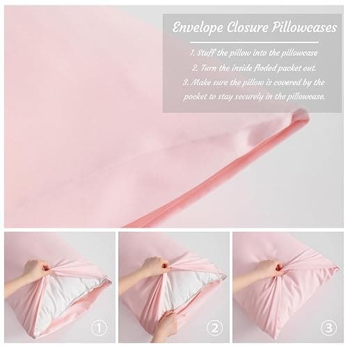 NTBAY Body Pillow Cases Set of 2, 2 Pack Brushed Microfiber 20x54 Pillow Cases, Soft, Wrinkle, Fade, Stain Resistant Blush Pink Pillow Cases with Envelope Closure, 20x54 Inches, Blush Pink thumbnail 4