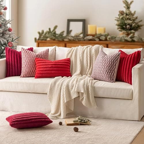 MIULEE Christmas Faux Fur Decorative Throw Pillow Covers 18x18 Set of 2 Red | Modern Soft Plush Couch Pillows, Cozy Fluffy Cushion Covers for Sofa Bed Living Room Home Decor thumbnail 7