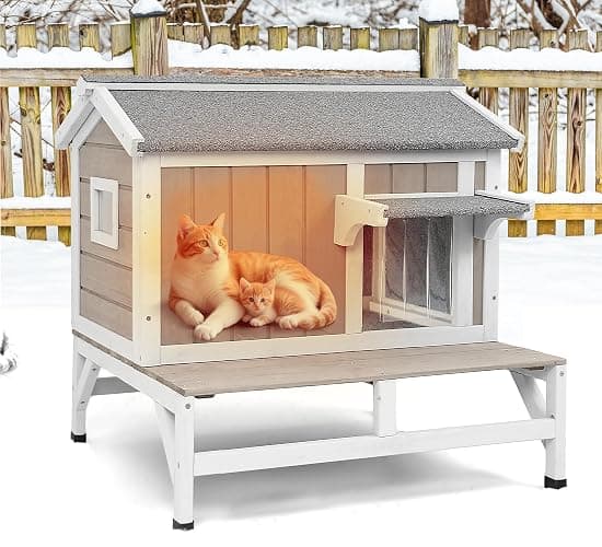 Ketive Insulated Cat House Weatherproof Outdoor Feral Cats Shelter Warm Home for Winter Indoor Cat Condo Elevated 8.3" Platform Balcony Waterproof Roof for1-3 Community Cats Small Pets - Image 1