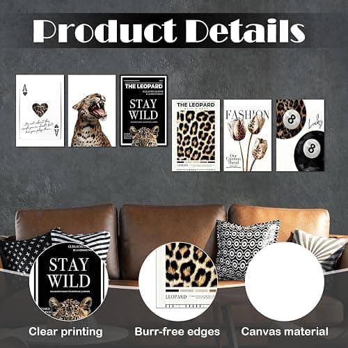 6Pcs Leopard Print Bedroom Decor, Chic Trendy Vogue Poster Set, Canvas Room Decor Aesthetic Bedroom Wall Art, Fashion Y2K Room Decor for Teens, Young Adults Wall Decoration (Unframed, 20X30cm) thumbnail 2