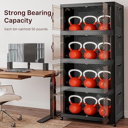 UAMFURI Stackable Storage Bins with Lids, 1440QT Lockable Storage Cabinet | Folding Storage Box with Doors and Wheels, Collapsible Plastic Drawers for Home, Garage, Office thumbnail 8