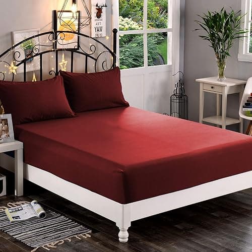 Elegant Comfort 1500 Premium Hotel Quality 1-Piece Fitted Sheet, Softest Quality Microfiber - Deep Pocket up to 16 inch, Wrinkle and Fade Resistant, Queen, Burgundy - Image 1