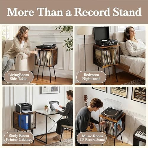 Faesun Record Player Stand with Storage Holds 100+ Vinyl Records, Industrial Turntable Stand with Storage Shelf, LP Album Organizer Cabinet for Small Spaces,Rustic End Table thumbnail 5