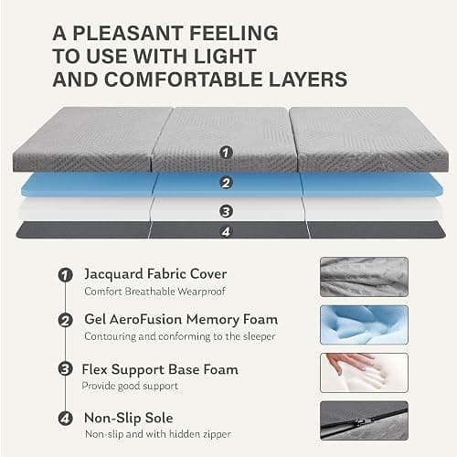 MLILY Tri-Fold Memory Foam Mattress Topper, 4 inch Single Folding Mattress with Collapsible and Washable Cover, Travel and Guest Mat, 75"×25"×4", Grey thumbnail 4