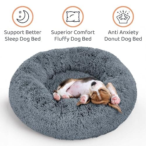 Petloox Donut Dog Bed - Premium Comfort for Anxiety Relief - Fluffy & Calming Design with Ultra-Plush Support | Cozy Round Dog Bed with Super Soft Circle Style (Size S Dark Grey) thumbnail 2