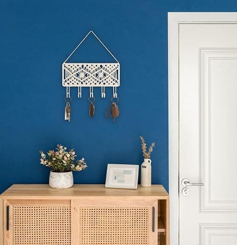 Mkono Key Holder for Wall Decorative Small Macrame Key Holder Boho Home Decor 5 Hooks Display Key Hanger for Entryway, Hallway, Bedroom, Living Room thumbnail 2