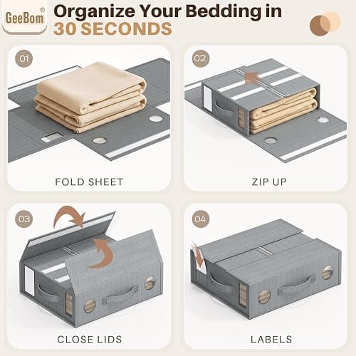 6 Pack Sheet Organizers and Storage, Thickened & Durable Sheet Organizer | Sheet Holders with Label Window & Handles, Bed Sheet Storage for Linen Closet, Bedding Storage Boxes for Queen & King Sheet thumbnail 7