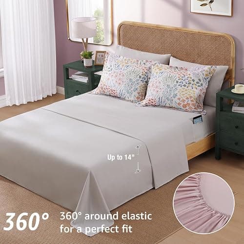 CASAAGUSTO Full Comforter Set, 7 PCS Pinkish Floral Comforter Set with Flowers Leaves Pattern, Soft Seersucker Design All Season Full Size Bedding Set(80"X90") thumbnail 5