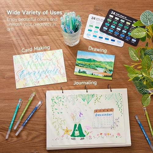 Shuttle Art Colored Pens, 24 Blue & Green Tone Colors Cute Journal Pens 0.6mm Fine Point Colored Gel Pens for Black Paper Adult Coloring Writing Drawing Journaling Note Taking School Office Home thumbnail 7