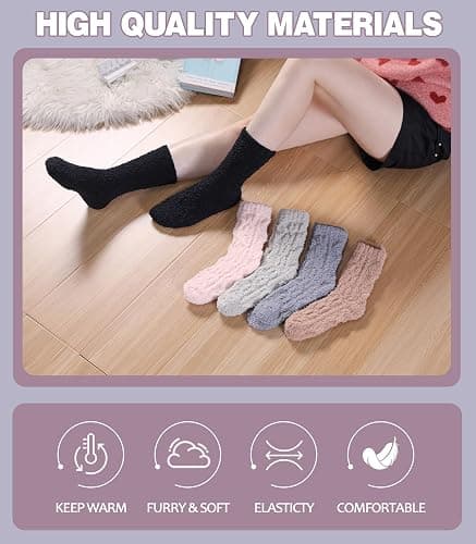 LANLEO Fuzzy Socks for Women Soft Cozy Fluffy Slipper Winter Warm Microfiber Plush Sleeping Socks thumbnail 6