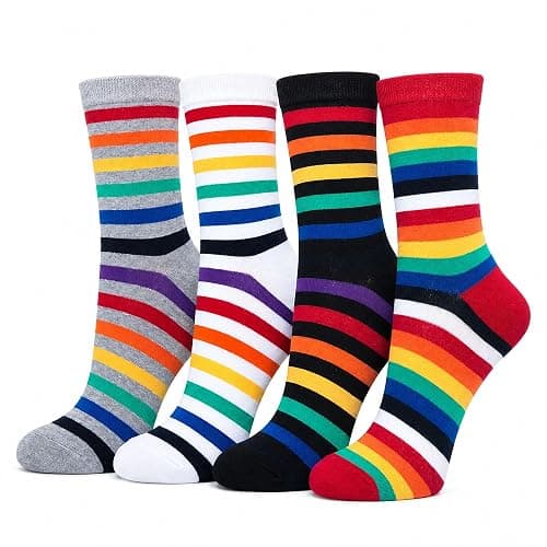 KONY Women's Cotton Novelty Crew Socks, Animal Dog Rainbow Pattern, 4 Pairs | Soft breathable, cute fun pattern, gift for teen girls and women, birthdays, holidays, stocking stuffers, Size 6-9 - Image 1