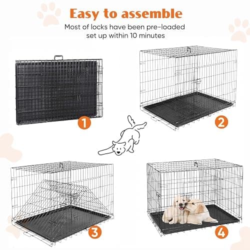 Sweetcrispy 36 Inch Dog Crate, Medium Dog Cage, Foldable Puppy Pet Kennel | Double Door, Metal Kennel, Secure Lock, Removable Tray, Indoor Outdoor Training Travel thumbnail 5