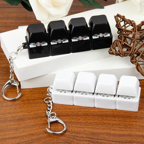 2 PCS White & Black Keyboard Fidget Toy, Keyboard Fidget Keychain 4-in-1 Keyboard Decompression Button Finger Clicker Toys, Button Stress Relief Fidget Gifts to Relief Stress (General) thumbnail 2