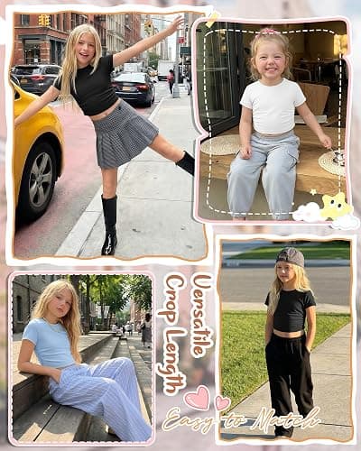 YooAurvox 3 Pack Girls Crop Tops 5-16y Short Sleeve T-Shirts Tween Girl Slim Crew Neck Ruched Casual Trendy Summer Shirts thumbnail 5