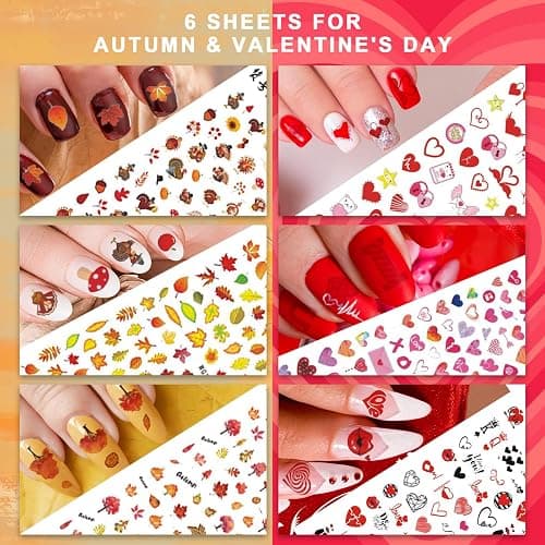 Whaline 18 Sheets All Season Nail Art Stickers Easter St Patricks All Holiday Valentine Day Fall Halloween Winter Christmas 4th of July Self-Adhesive Nail Decals for DIY Manicure Party Decor thumbnail 3