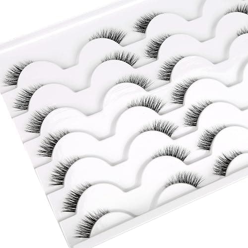 Half False Eyelashes with Clear Band Wispy Cat Eye Look Natural Short Small 3/4 Accent Lashes Faux Mink Fake Eyelash Strips 14 Pairs Pack thumbnail 9