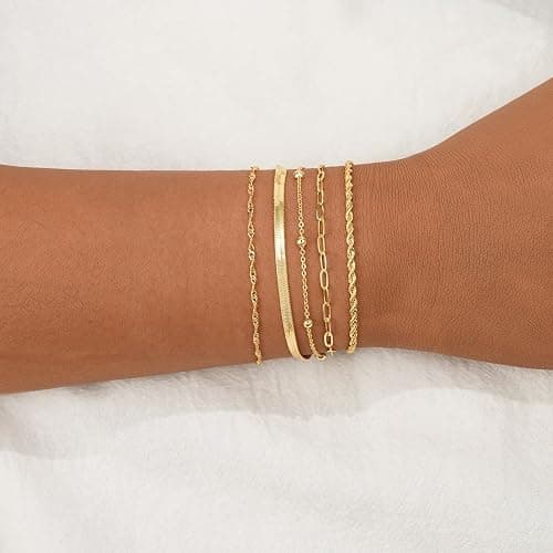 BERISO Gold Bracelets for Women, Elegant Adjustable 14K Gold Plated Bracelet for Women, Trendy Minimalist Dainty Gold Bracelet for Everyday Wear thumbnail 4